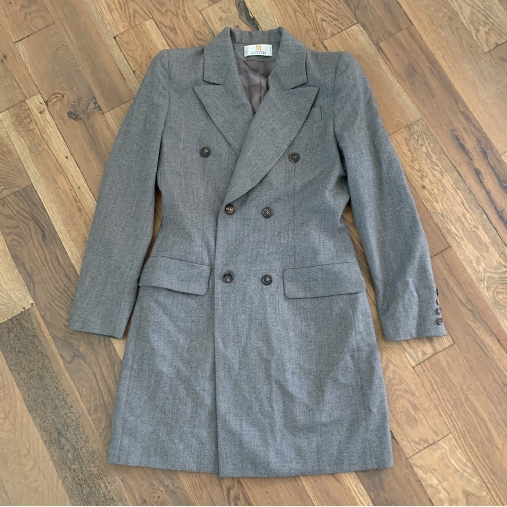Givenchy Couture Paris Grey Double Breasted Hourglass Wool Blazer Jacket Size S